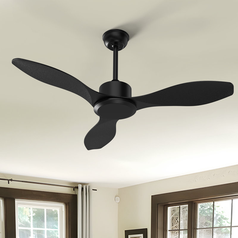 Karlena 48'' Ceiling Fan With Remote Control Without Lights For Bedroom (Set of 2), Black