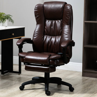 Pu Leather Swivel Office Chair With 6 Massage, 5 Modes, Reclining, Footrest, Brown, Fire- Vibration Seat, Leather, Reclining Back, Retractable Static Electricity Prevention Pad