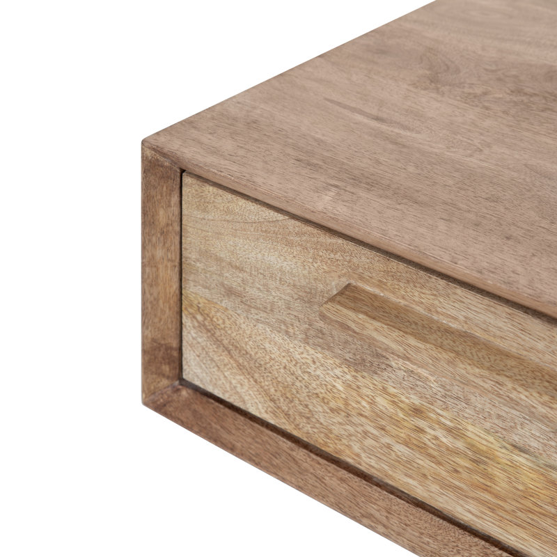Natural Mango Wood Floating Wall Shelf with Drawer