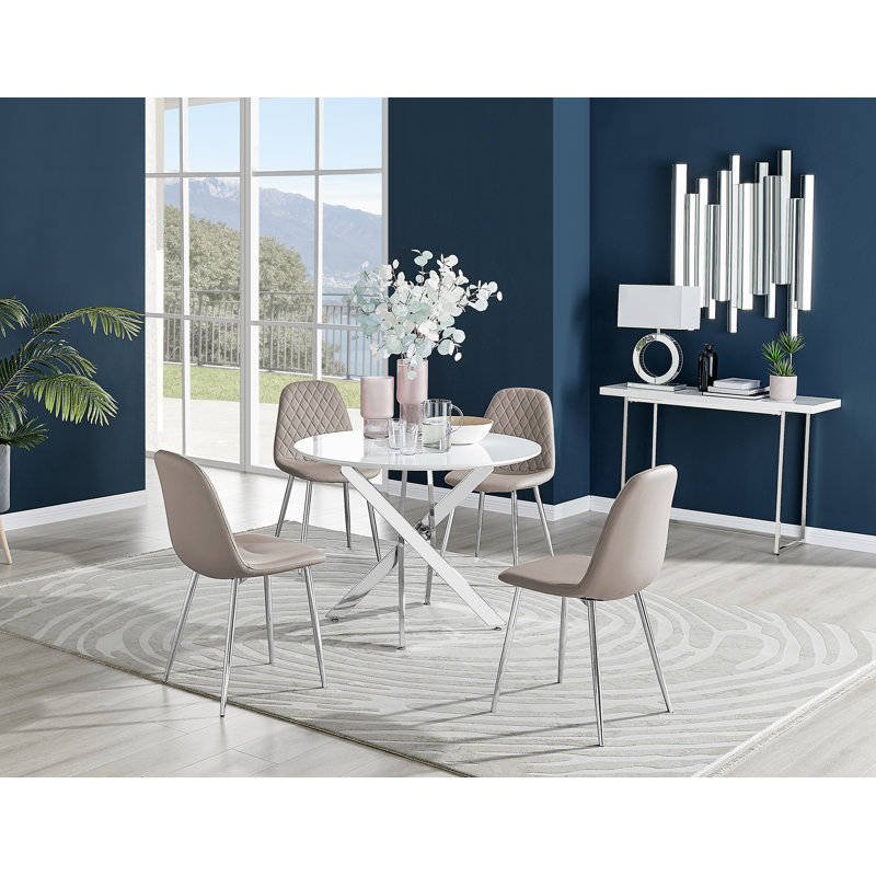 4 - Person Dining Set, White Gloss, Cappuccino/Silver
