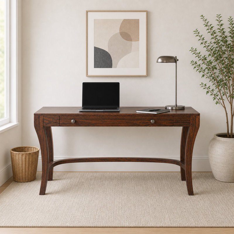 Pervin Curved Solid Wood Writing Desk