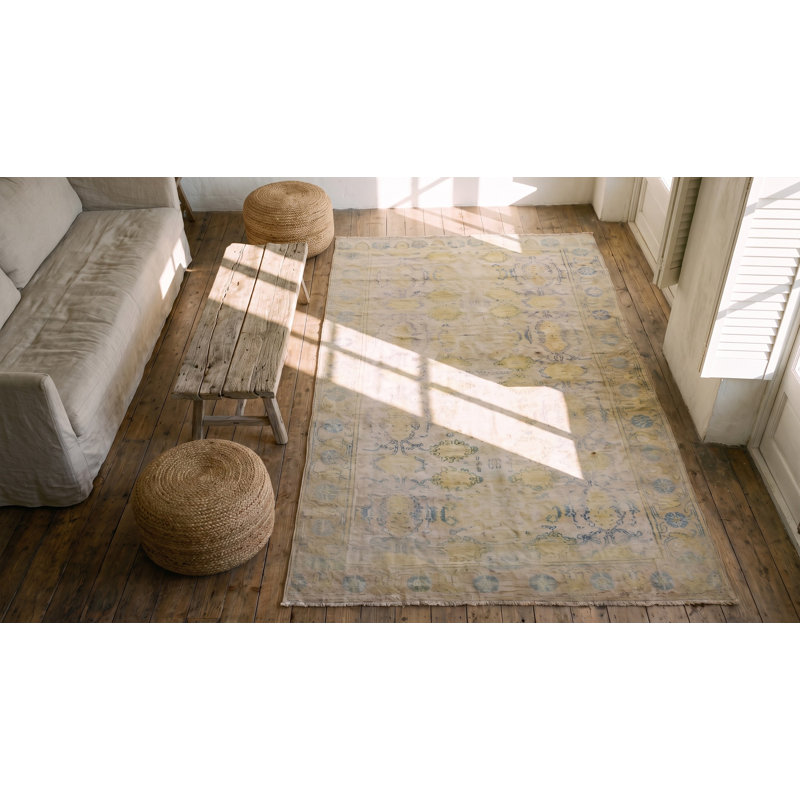 Light Decorative Washed Out Antique Small Indian Cotton Agra Rug