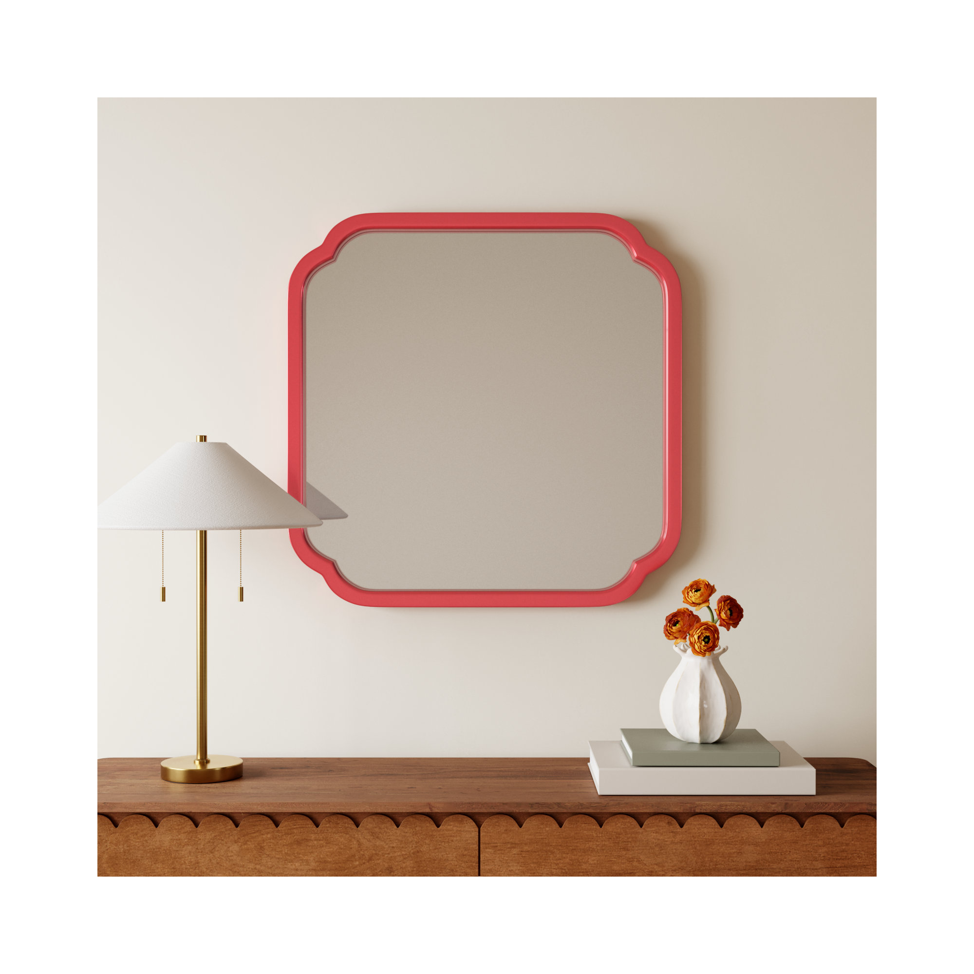 Baltic Wood Scalloped Wall Mirror, Magenta
