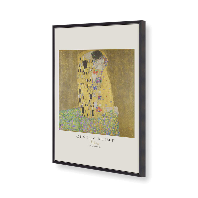«The Kiss» par Gustav Klimt v3 , Reproduction encadrée sans passe-partout, Zinc patiné, H 15,25 po x l 12,25 po x P 1,25 po