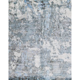 Hand-Knotted High-Quality Gray and Blue Area Rug