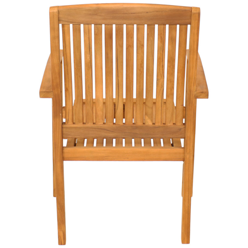 Sunnydaze Light Brown Teak Outdoor Stacking Dining Armchair