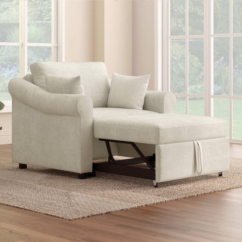 Fauteuil convertible en chenille avec dossier réglable, chaise longue 3 en 1 se transformant en lit, lit simple pour le salon, beige