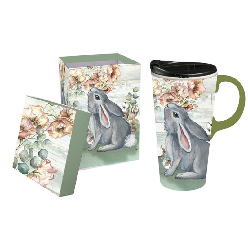 Grande tasse de voyage en céramique 17 Oz. Farmhouse Bunny