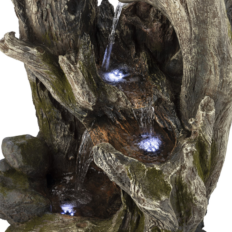 Outdoor Floor Tree Trunk Fountain with LED Lights, 40" H x 21" W x 18" D