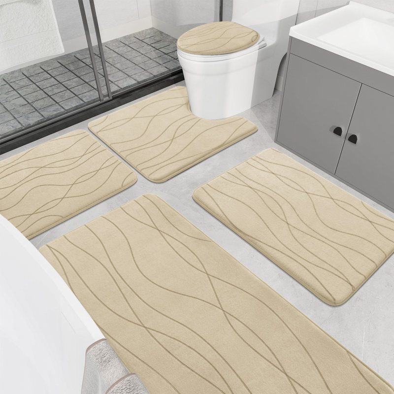 Ensemble de tapis de bain en mousse viscoélastique 5 pièces avec envers antidérapant et haute capacité d'absorption