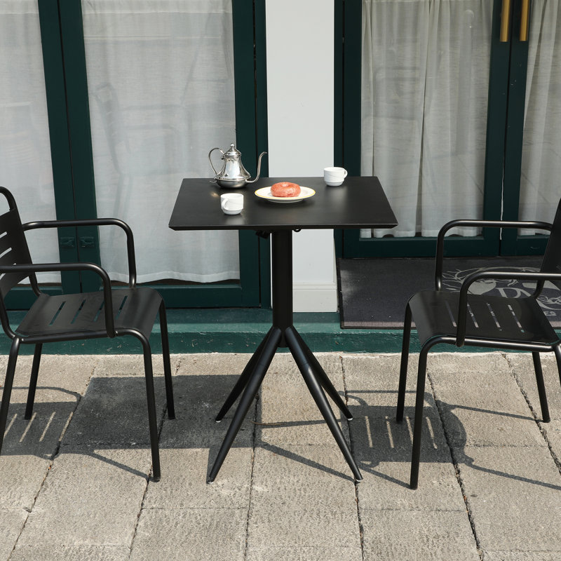 Foldable Black Square Dining Table With 4 Legs, Perfect For 2-4 People, 23.6" Metal Desk, Waterproof & Rust-Resistant, Industrial Modern Space Saving Table For Kitchen, Apartment
