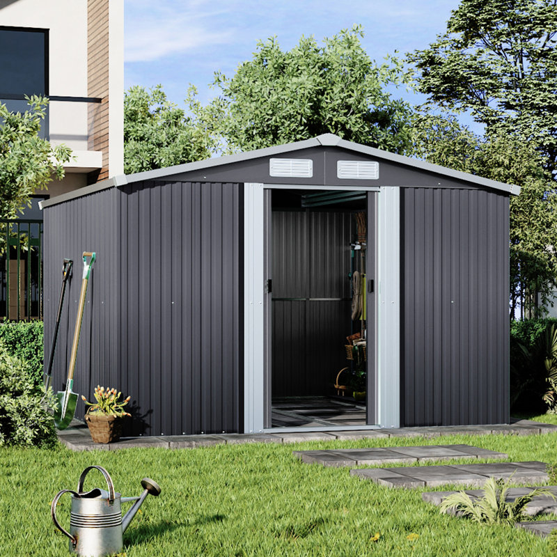 Charcoal Black Garden Storage 8 ft. W + 8 ft. D Metal Tool Shed