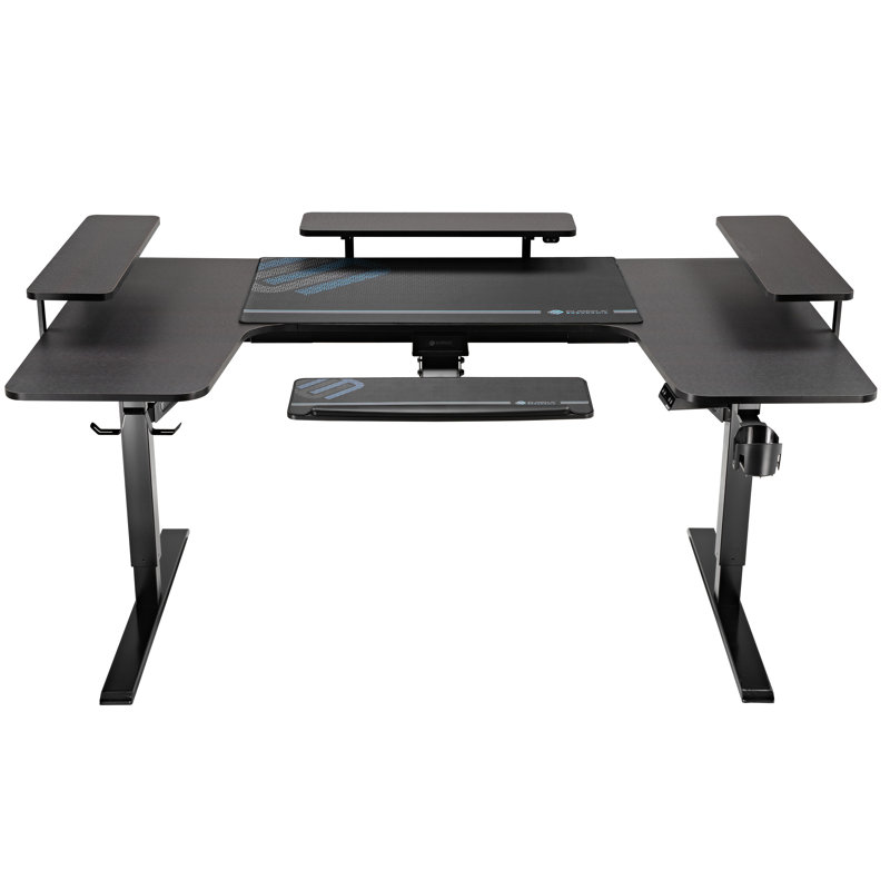 Mariita 74.8" U-Shaped Standing Desk, Smoked Wood/Black