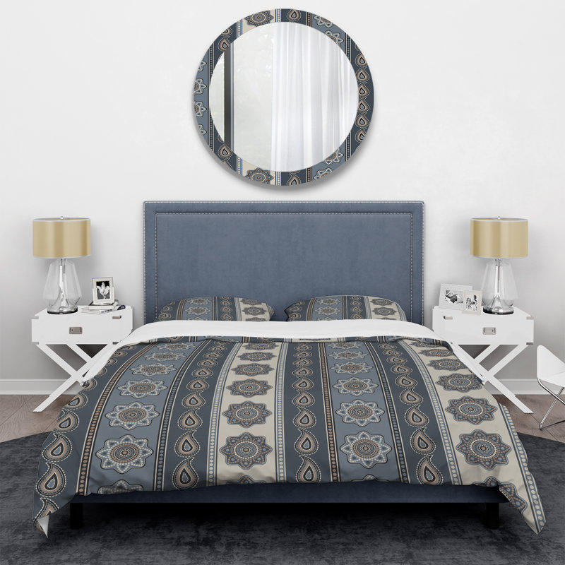 Grey/Beige Microfiber 3 Piece Duvet Cover Set, King Duvet Cover + 2 King Shams