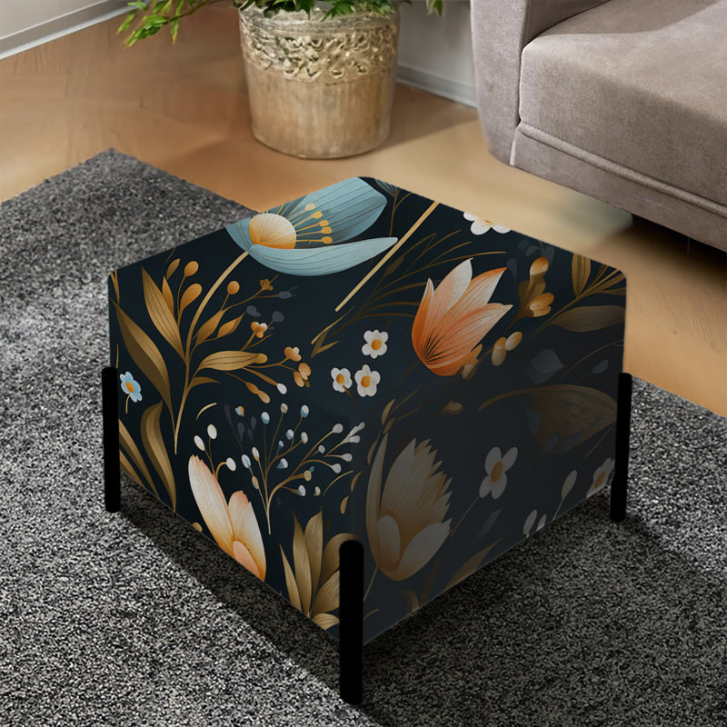 Motif floral rustique jaune rustique - repose-pieds carré floral