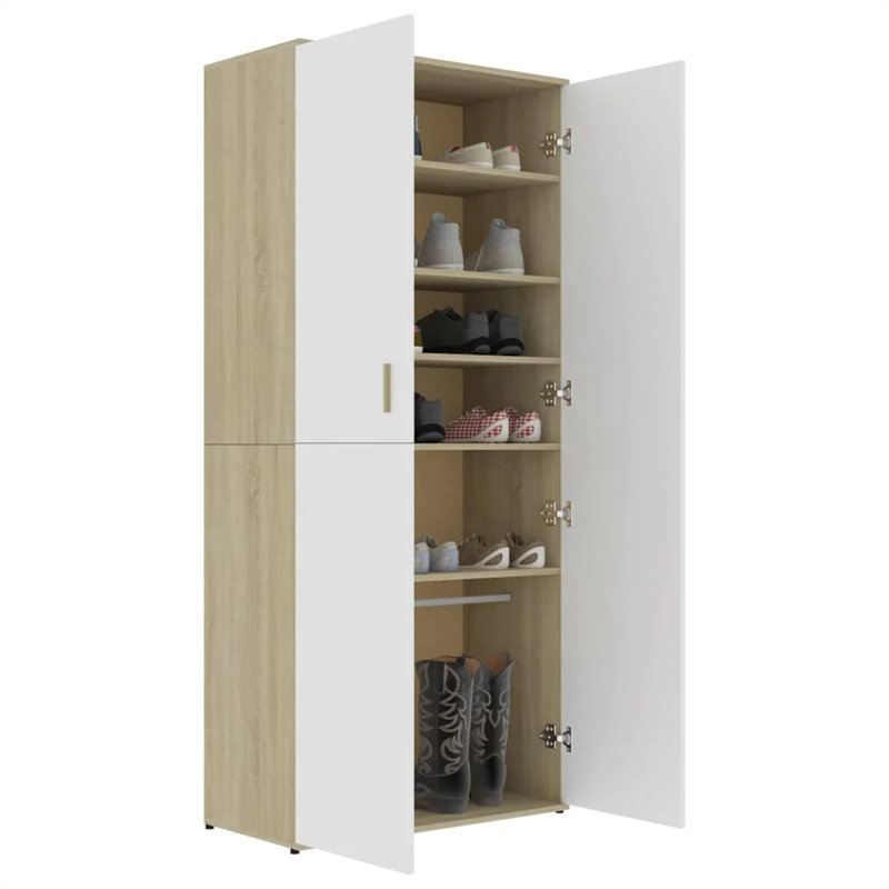 Rovner 24 Pair Shoe Storage Cabinet, White/Natural Wood
