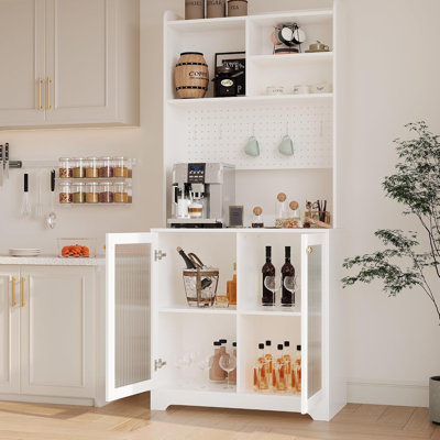 Meuble de cuisine, buffet de rangement en MDF avec portes et étagères ouvertes