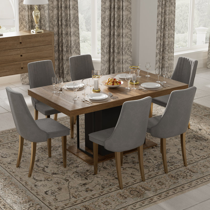 Ensemble de salle à manger 7 pièces 7 pièces, 7 pièces : table, 6 chaises, Gris/doré