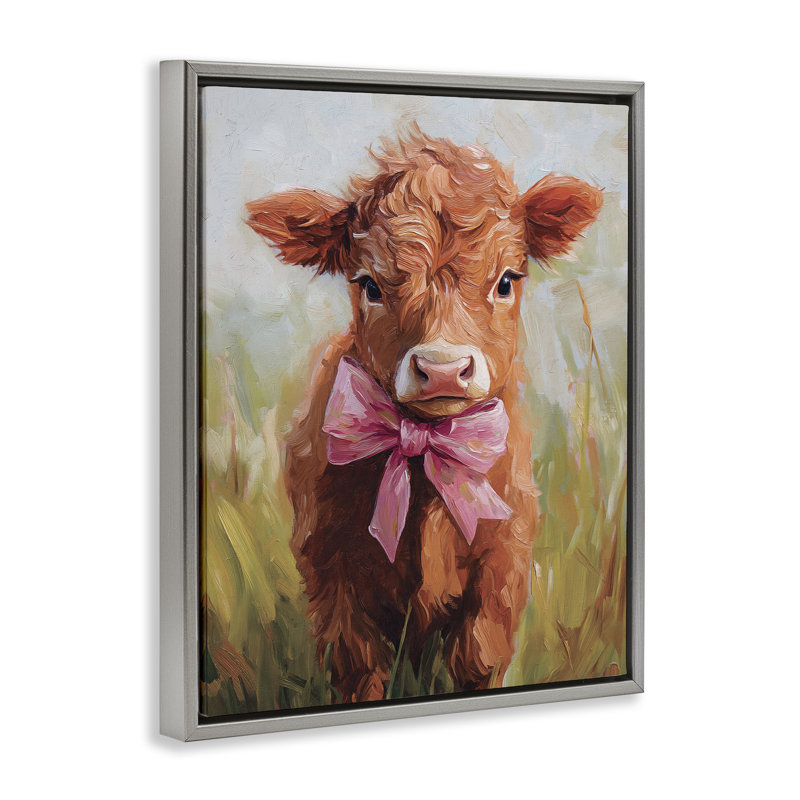 Cadre flottant Coquette Trotting Cow, design par Nina Blue, H 21 po x l 17 po, Cadre flottant gris lustré