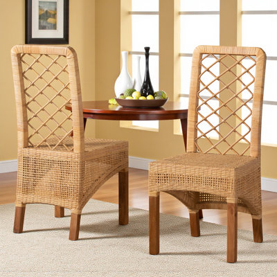Glasten Rattan and Mahogany Wood Dining Chair Set, 38.32'' H X 17.55'' W X 20.21'' D