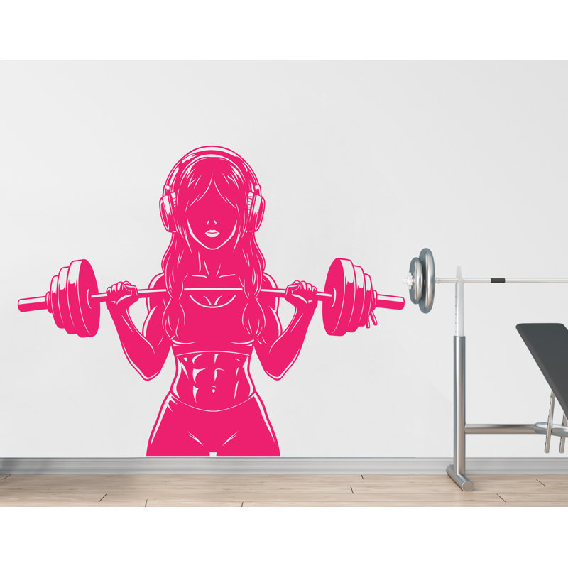 Autocollant mural fille avec casque d'école, gym, 17 x 22 pouces, Mauve