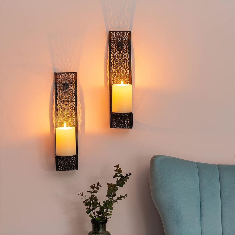 2 Piece Metal Wall Wall Sconce Set, Black