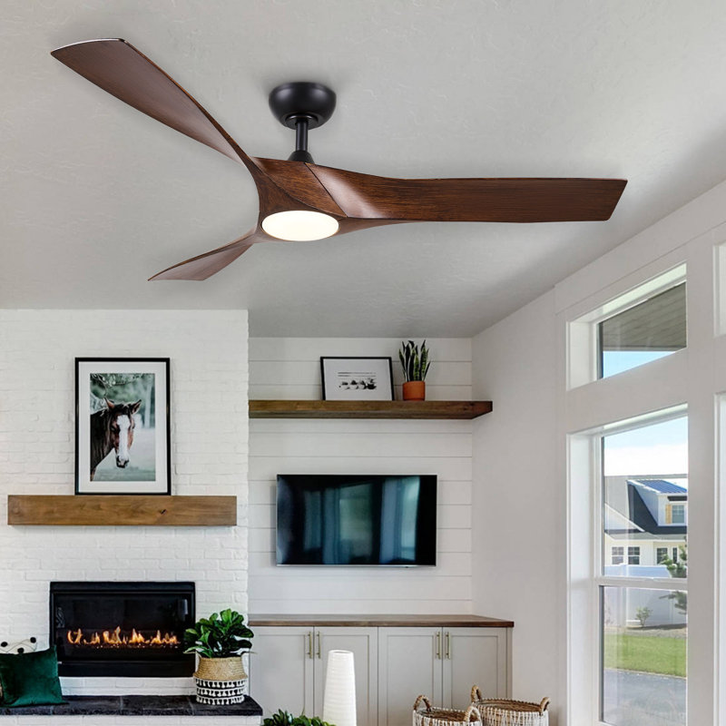 Ventilateur de plafond 52 po avec lumière DEL à intensité variable et télécommande, Bois brun foncé