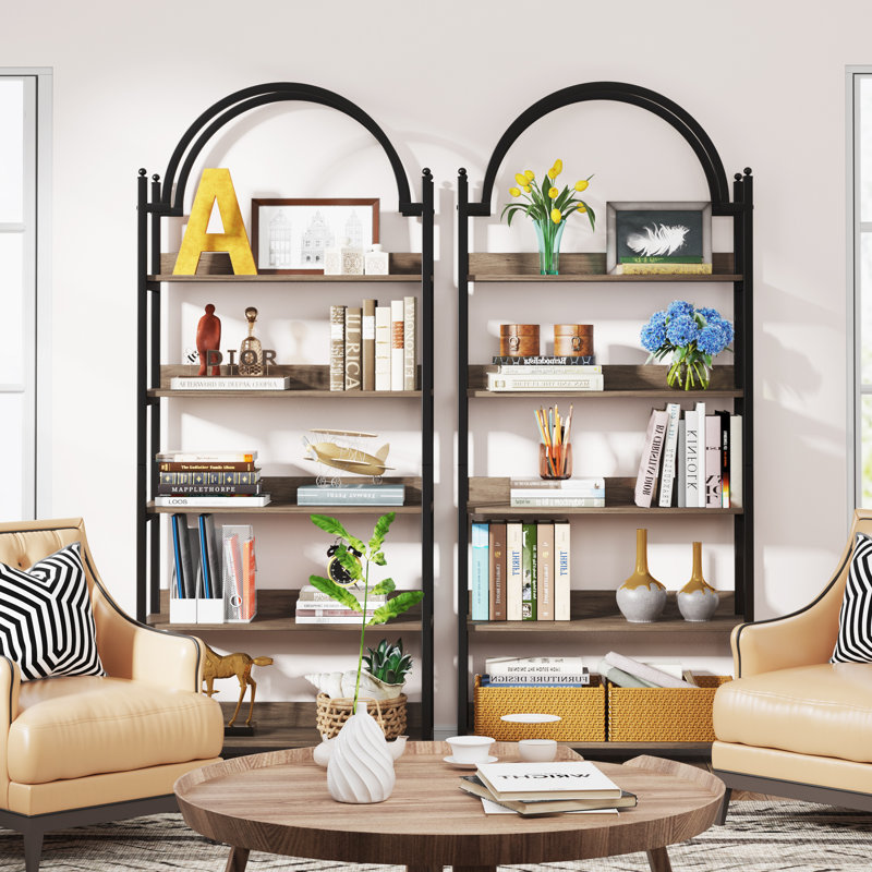 183.9 cm H x 80 cm W Iron Etagere Bookcase, Grey/Brown