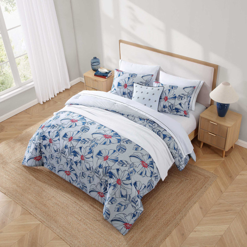 Ensemble d'édredon réversible en coton Tommy Hilfiger Paradise Cove, Édredon pour grand lit + 2 taies décoratives