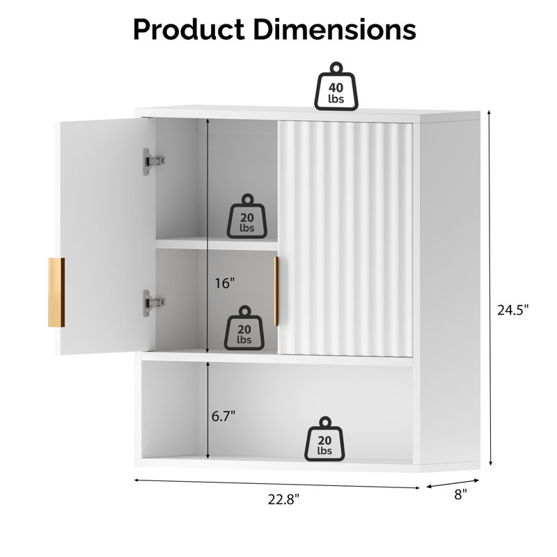 Armoire murale blanche 3 niveaux 2 portes, Blanc