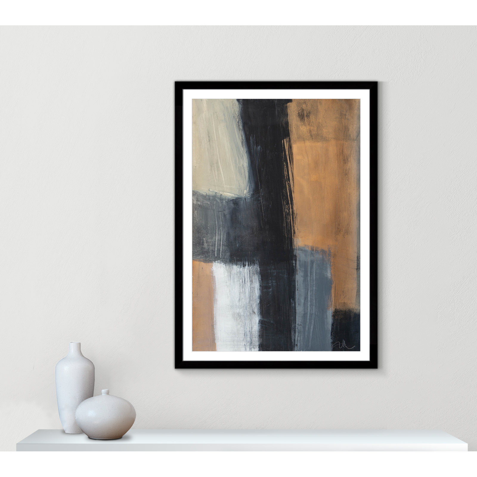 Calderon "Metallic Slate II" Print, 55" H x 39" W x 1.25" D  , Black Cube Frame Matted