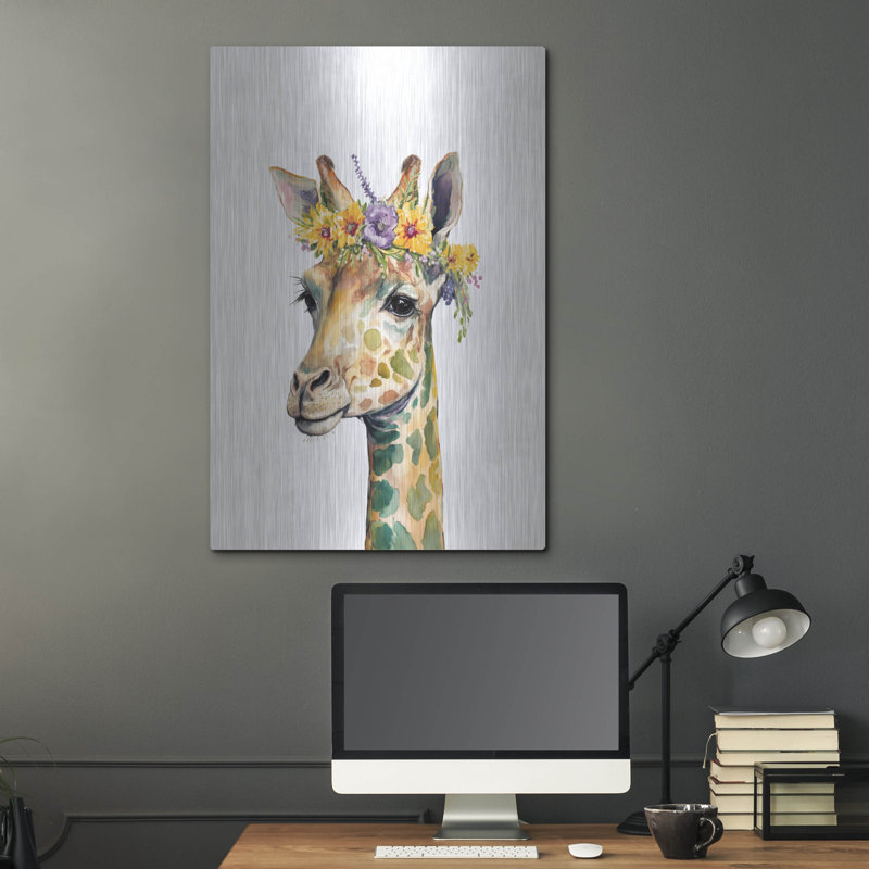Art mural en métal Latitude Run® «Giraffe With Flowers» par Svetlana Aleynikova, H 36 po x l 24 po
