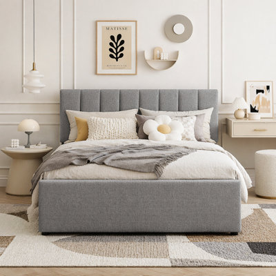 Lit plateforme tapissier avec lit gigogne double Teddy