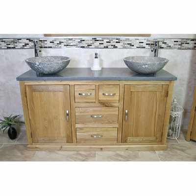 Delcastillo 1430mm Double Bathroom Vanity with Vessel Stone Basin