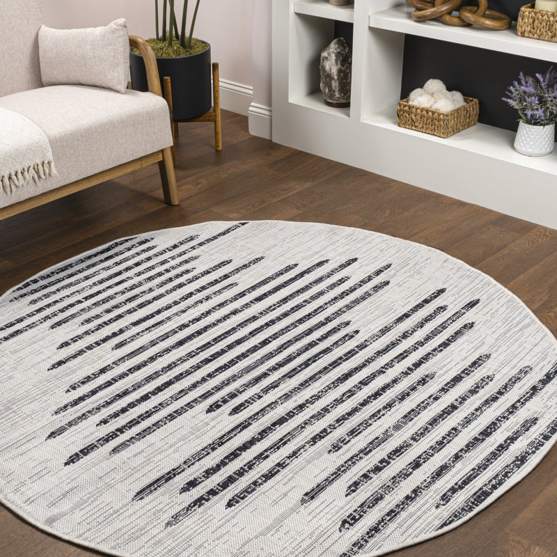Tapis ivoire / noir Exmore, Rond 6 pi 7 po