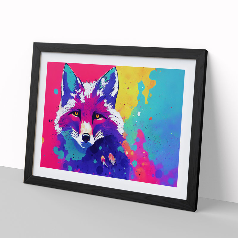 Fox Splatter - Single Picture Frame Print, Black, 46cm H x 64cm W x 2cm D