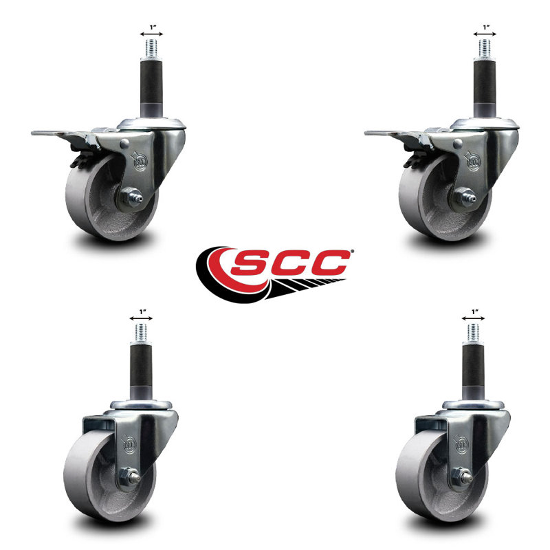 Ensemble de roulettes extensibles semi-pivotantes à 2 tiges, 3 po x 1 po