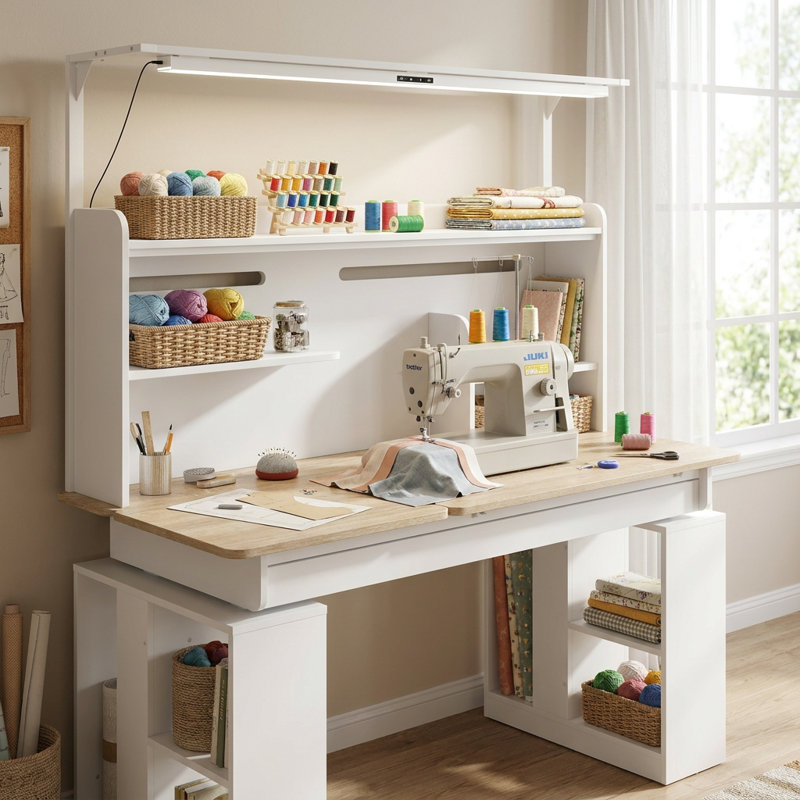 Height-Adjustable Sewing & Craft Table With Memory Presets – Multi-Functional Standing Desk With Storage & LED Task Light