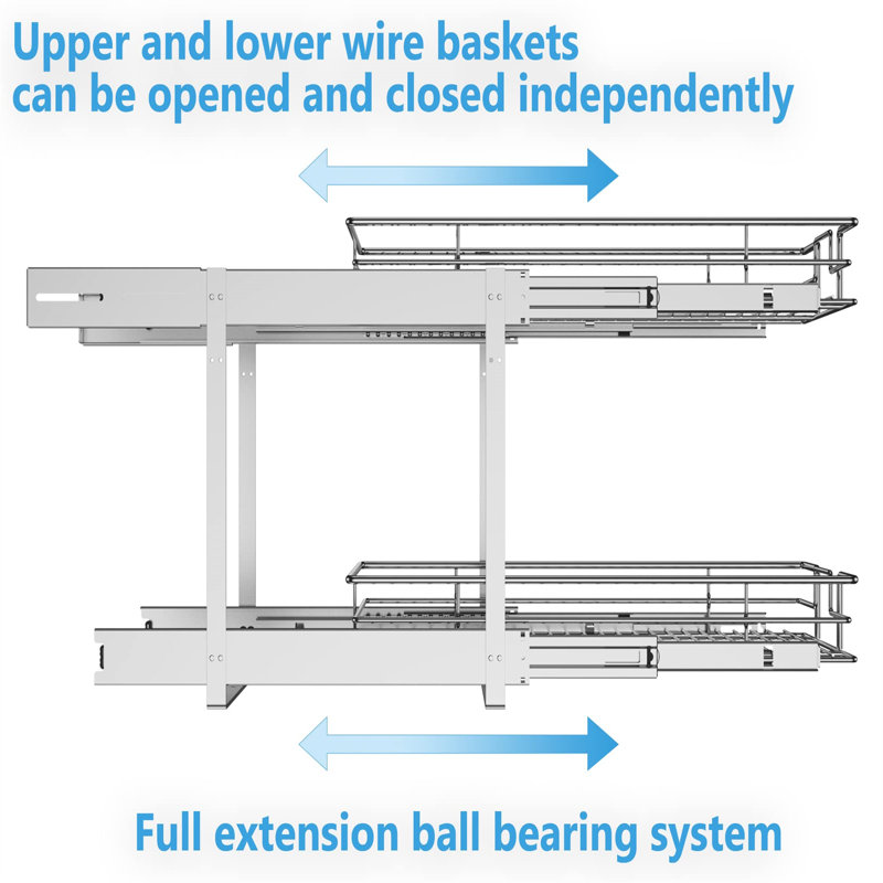 Durable 2-Tier Metal Cabinet Organizer, Powder Coated, 11"W X 18"D X 13"H - Effortless Installation & Smooth Slide