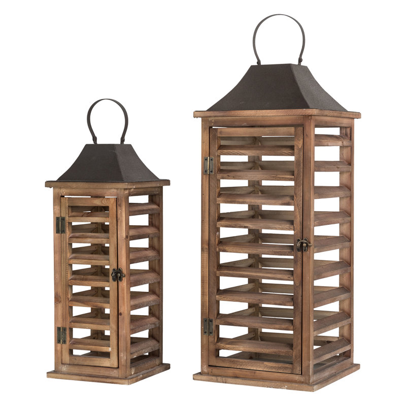 Wooden Tabletop Lantern, Brown