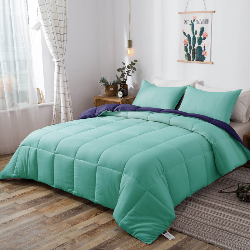 All Season Down Alternative Quilted Comforter Set-Reversible Bedding Set-Machine Washable, King Comforter + 2 King Shams