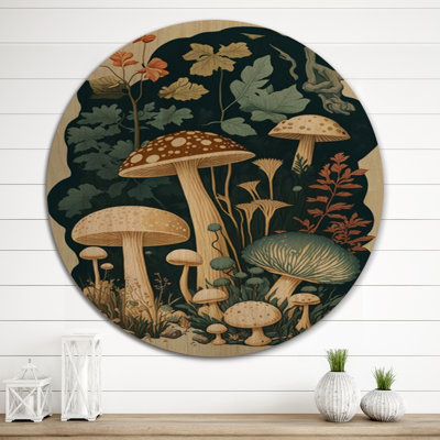 Champignons rétro Amanita Muscaria III - paysage forêt, art mural - bois de pin naturel