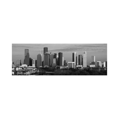 Houston Skyline Cityscape (Black & White - Evening) - Wrapped Canvas Panoramic Print