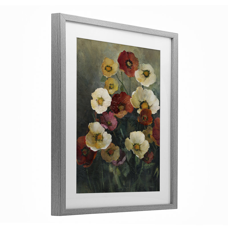 «Poppies at Dawn», reproduction d'art sous verre encadrée, conception par Carol Robinson, Cadre de ferme gris