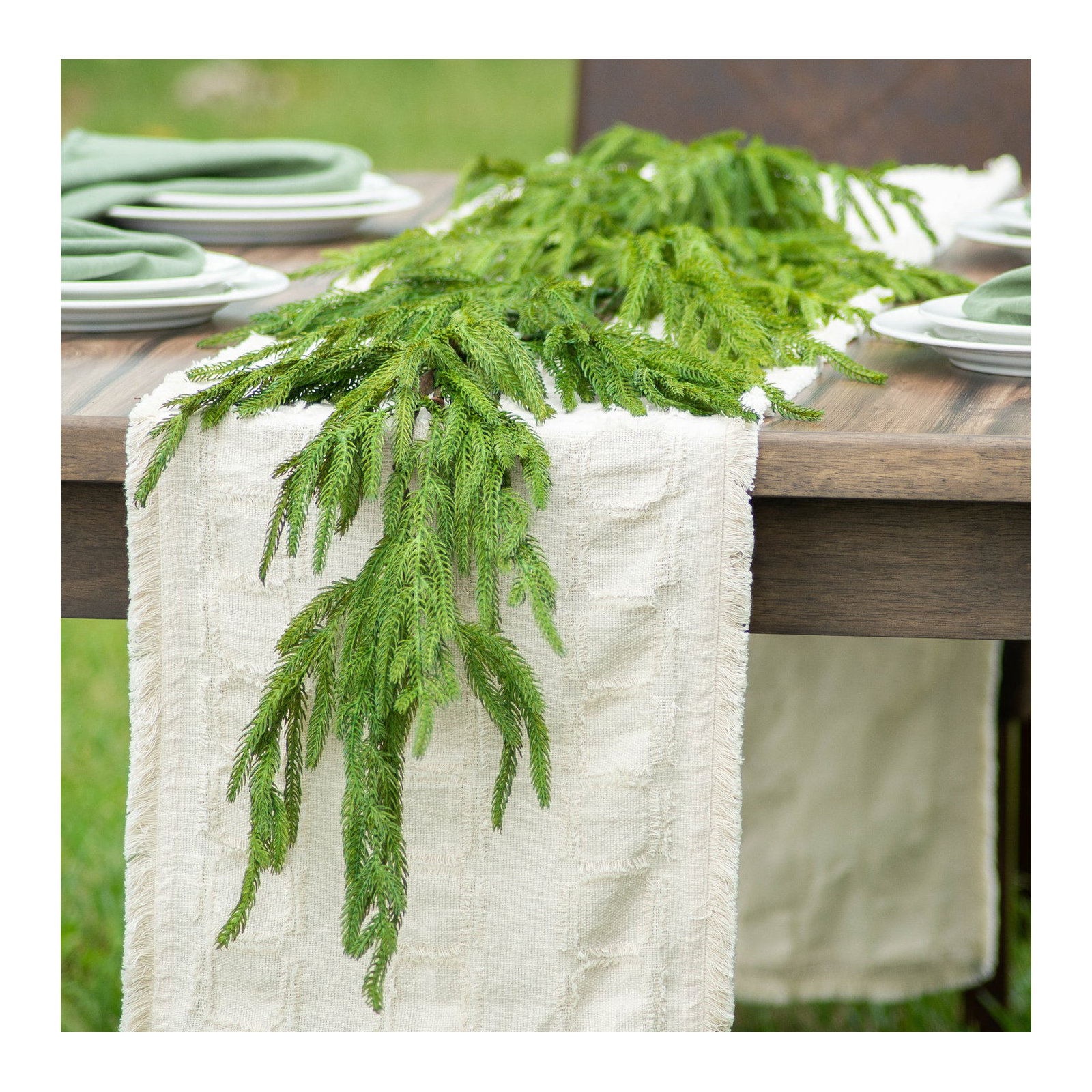 Real Touch Norfolk Pine Christmas Holiday Front Door Garland Table Runner, 25' L