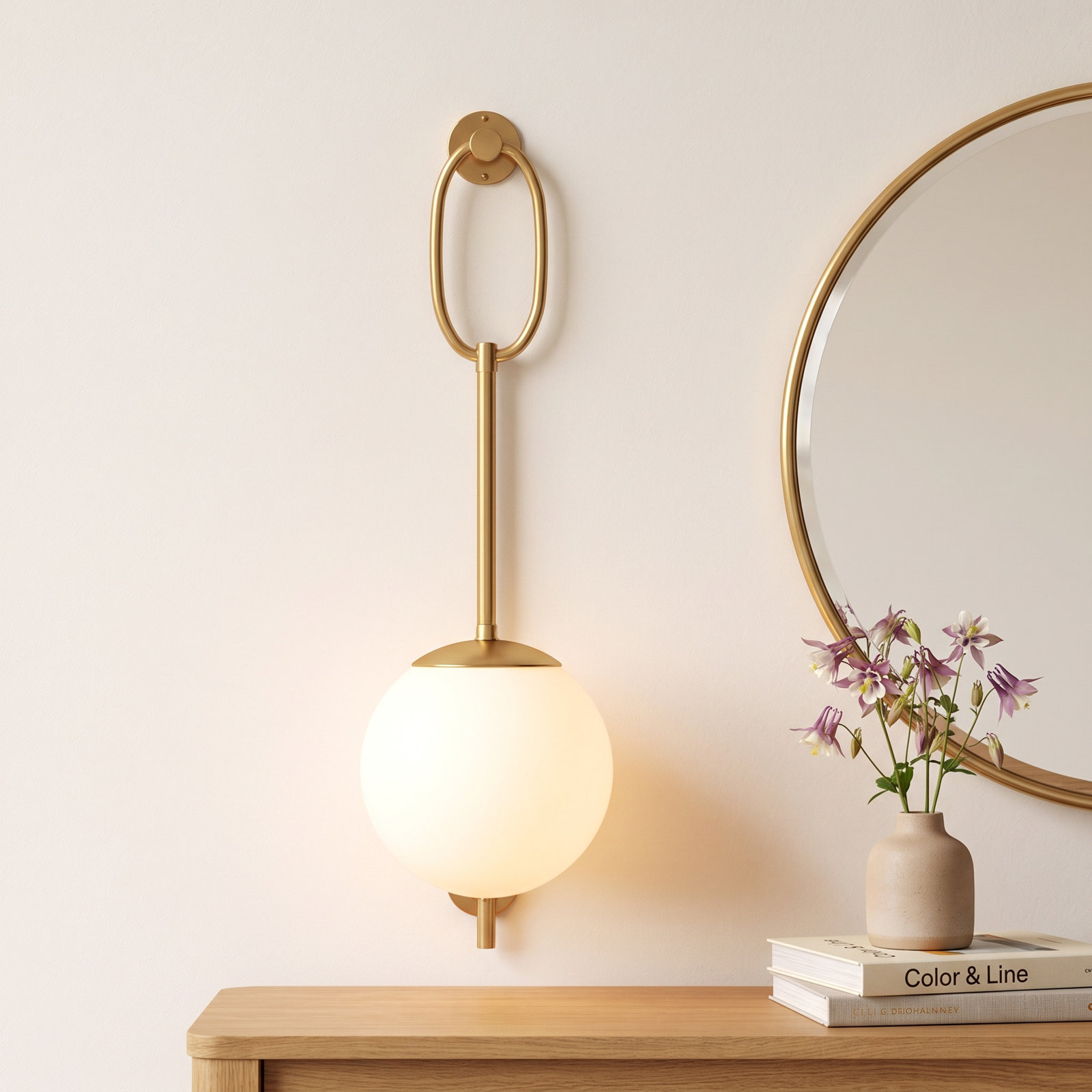 Savicki Single Light Dimmable Armed Sconce, Aged Brass