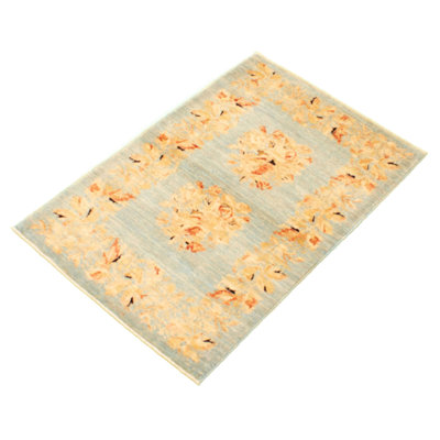 Tapis en laine bleu/ivoire 3 pi 7 po x 5 pi 3 po à main one-of-kind-noué la 2010 Adyan