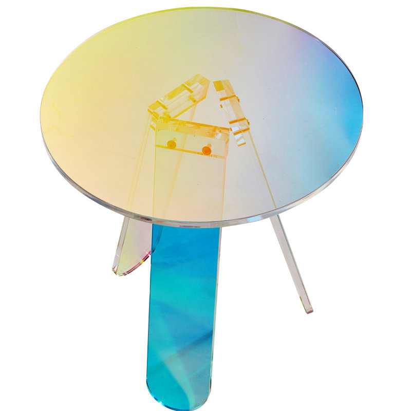 Table basse ronde arc-en-ciel pour la vie, le lit et le bureau, acrylique de haute qualité, collations latérales en acrylique de 15 minutes, ambiance rêveuse, installation de 12 mm