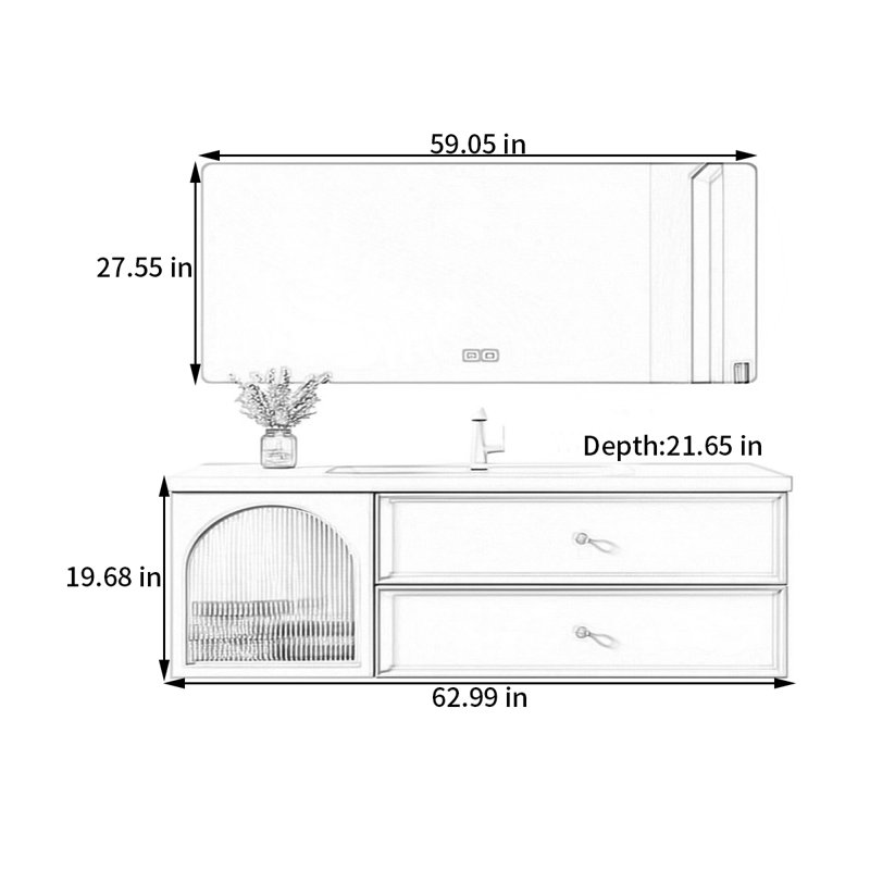 French cream style rest room bathroom cabinet, 63"