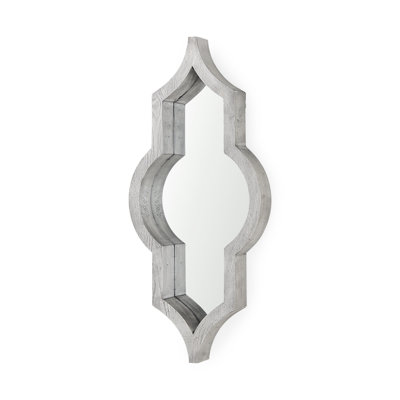 34" Gray Solid Wood Quatrefoil Framed Accent Mirror